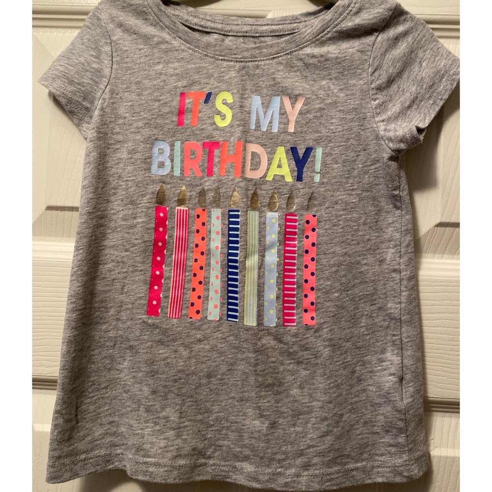 Cat & Jack It’s My Birthday Candles Gray Cotton Celebration T-shirt Top 3T